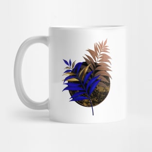 Blue fern on black circle Mug